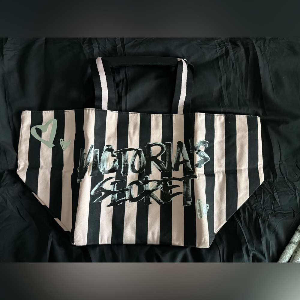 Victoria's Secret Black and Pink Striped Bag